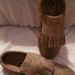 VANS Seea - Gold Leather "Moccasin" shoes